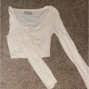 Urban Outfitters Cropped Ribbed Button-Up Long Sleeve